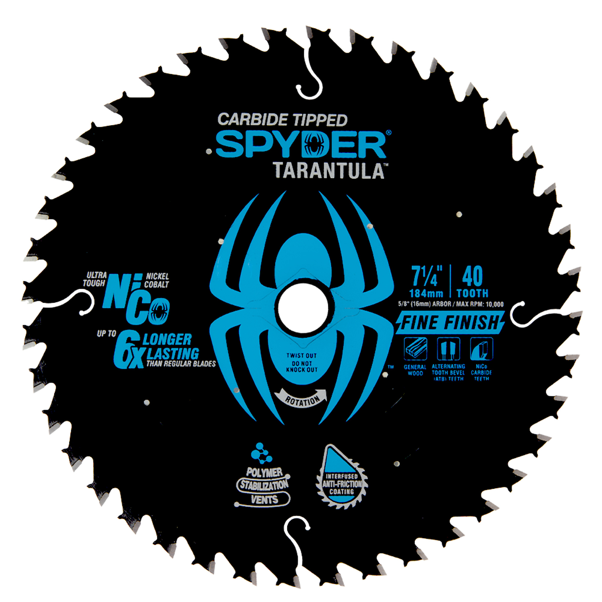SPYDER, Fine 7-1/4in. 40T TCT Stl Circ Tarantula Saw Blade, Blade Diameter 7 1/4 in, Included (qty.) 1 Model# 13007